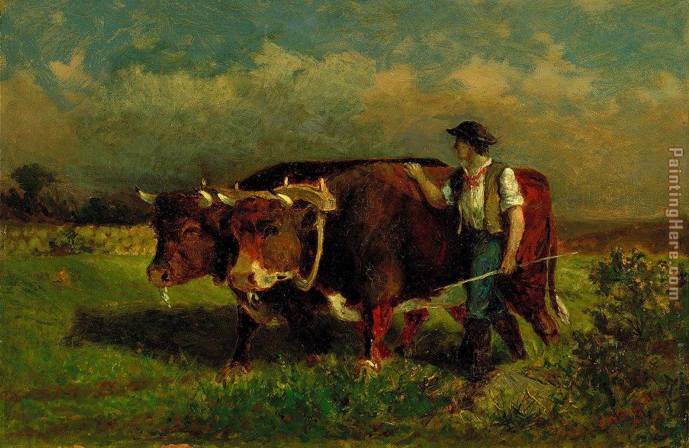 Edward Mitchell Bannister man with two oxen